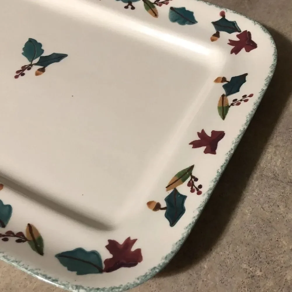 Hartstone Holiday Holly Pattern Rectangular Serving Platter!